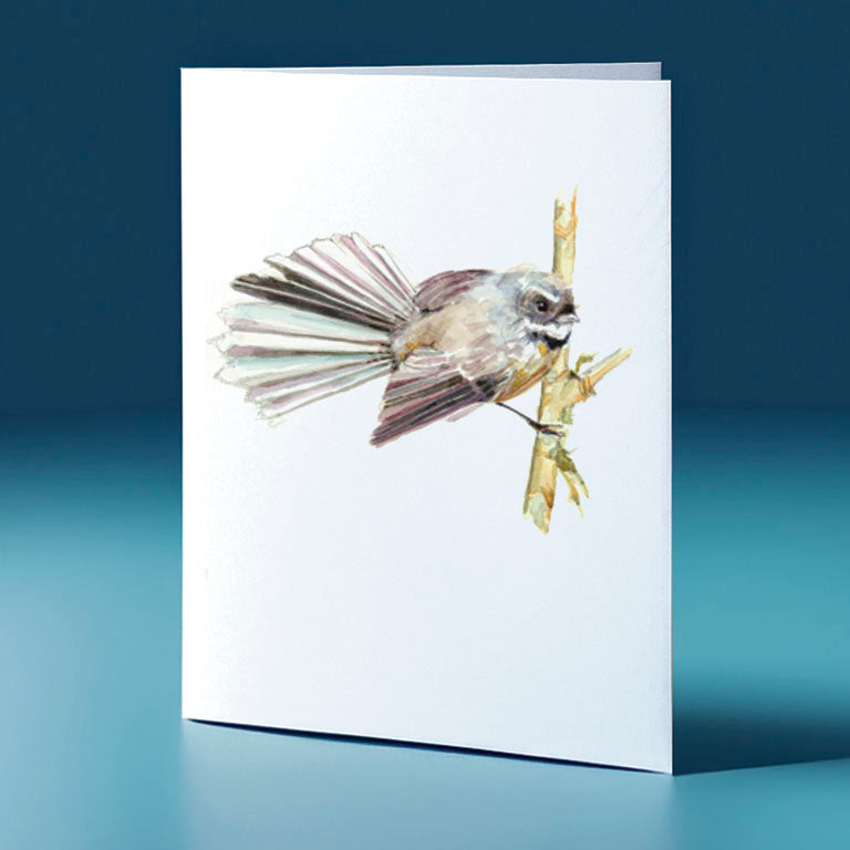 piwakawaka 4 water colour bird themed greeting card