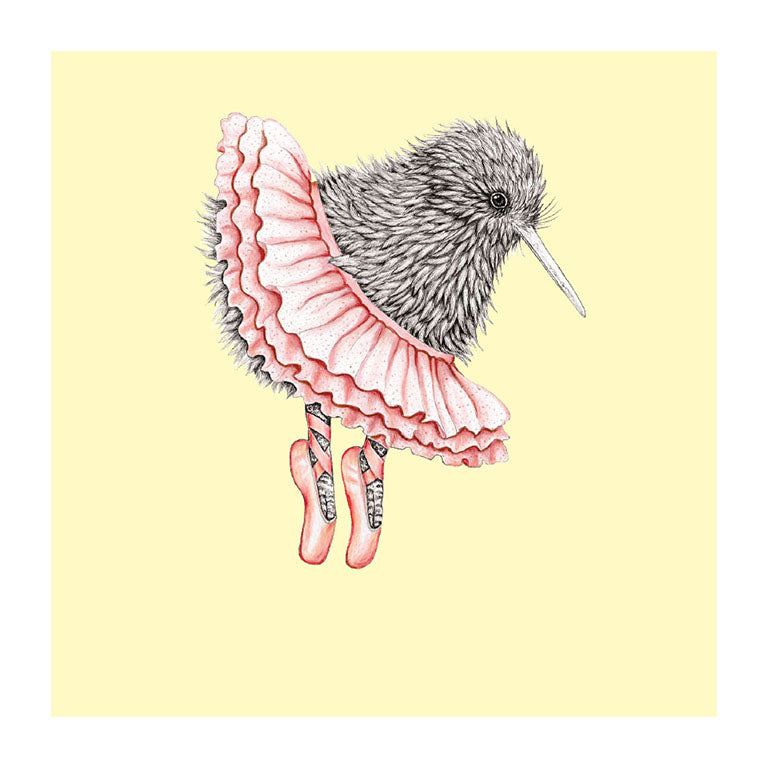 ballet kiwi pastel bird themed greeting card