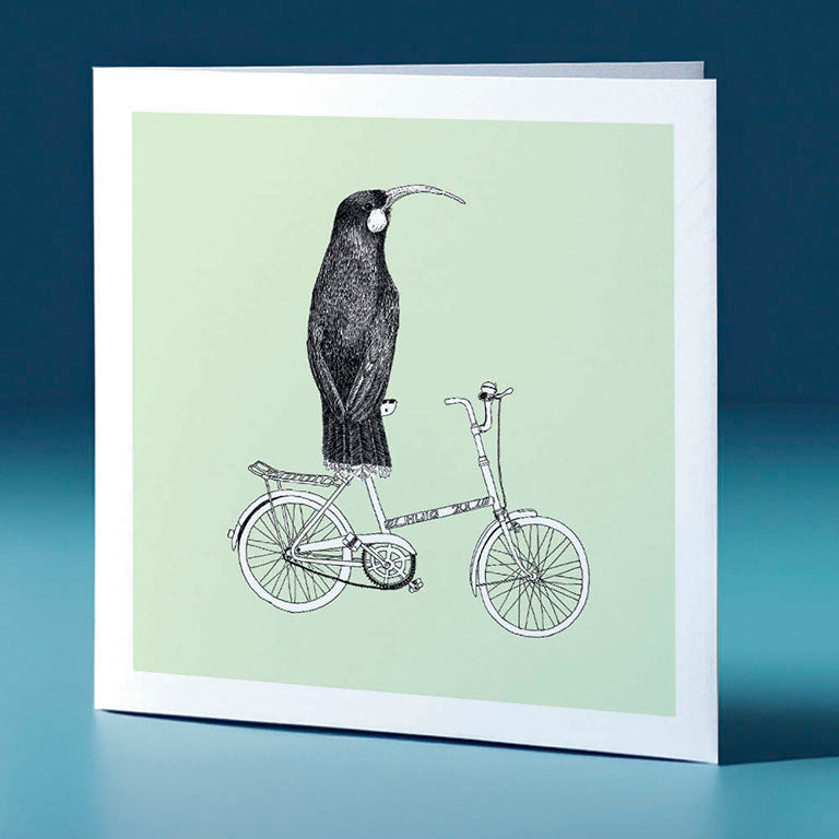 bike huia pastel bird themed greeting card