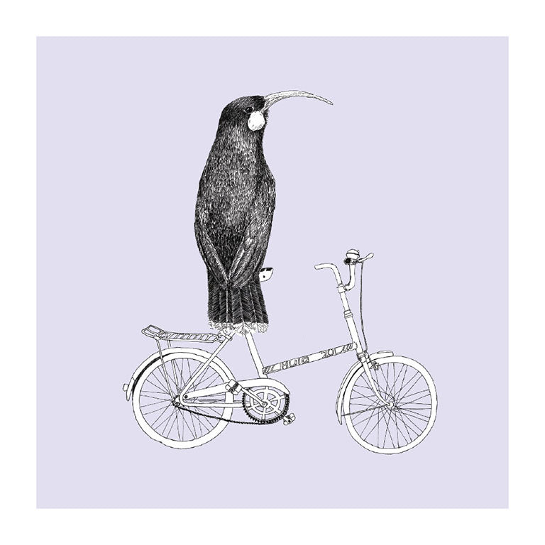 bike huia pastel bird themed greeting card
