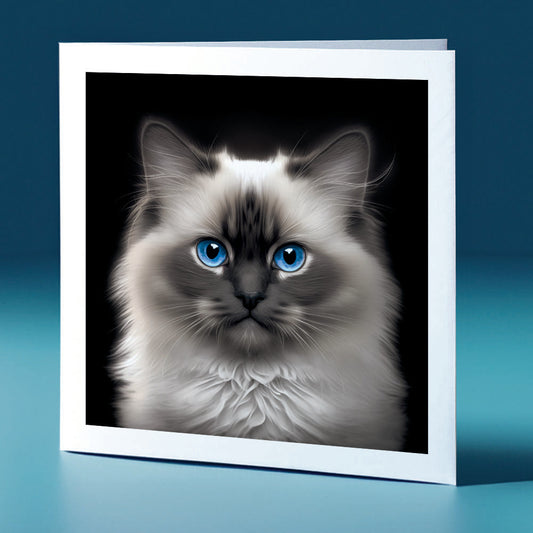 Charcoal coloured birman - cat themed greeting card