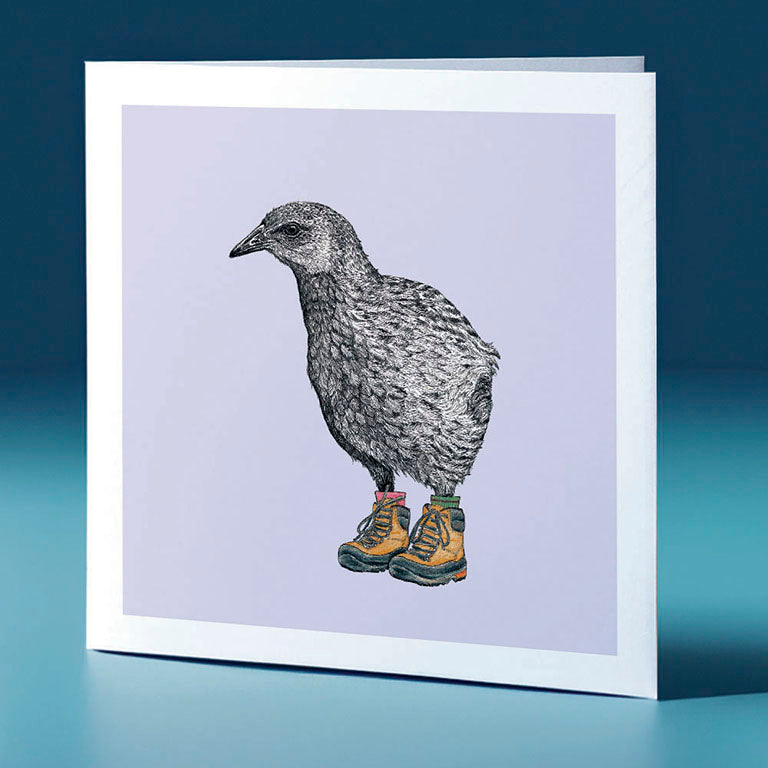 boots weka pastel bird themed greeting card
