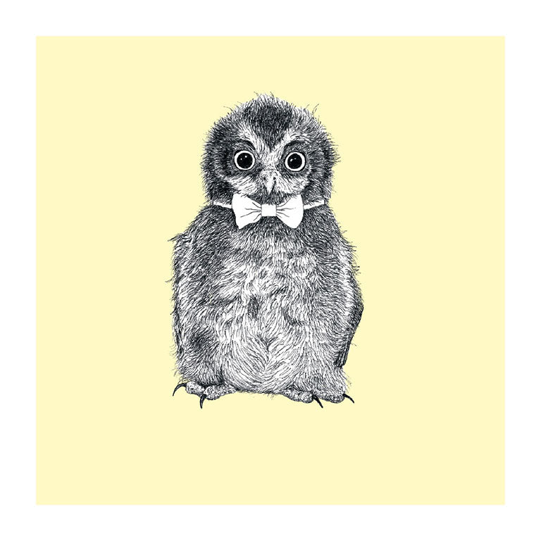 bowtie ruru pastel bird themed greeting card