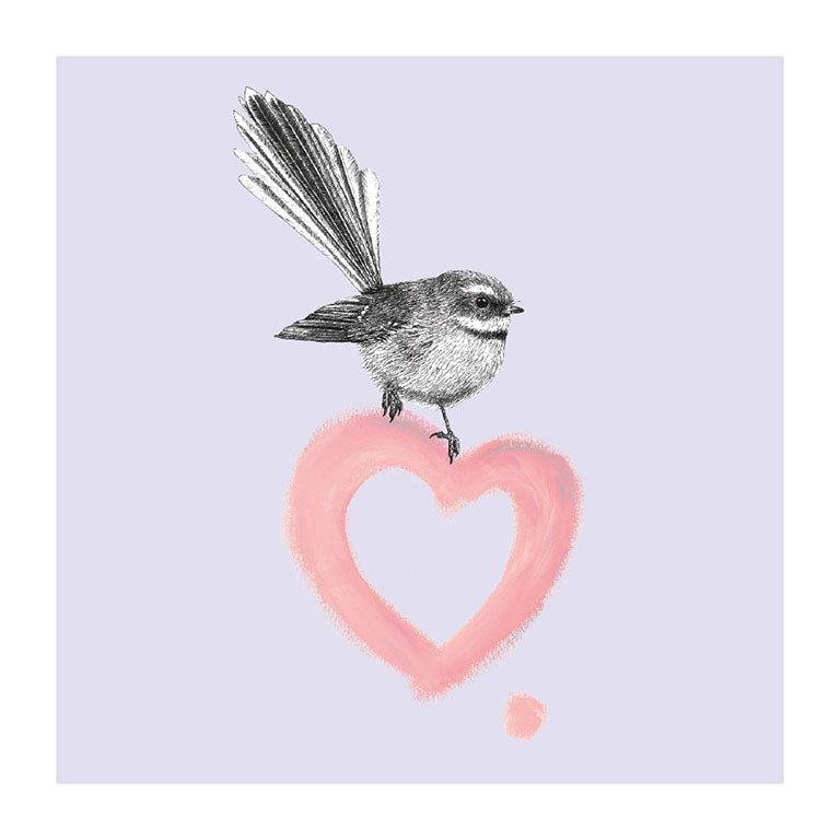 brushed heart piwakawaka pastel bird themed greeting card