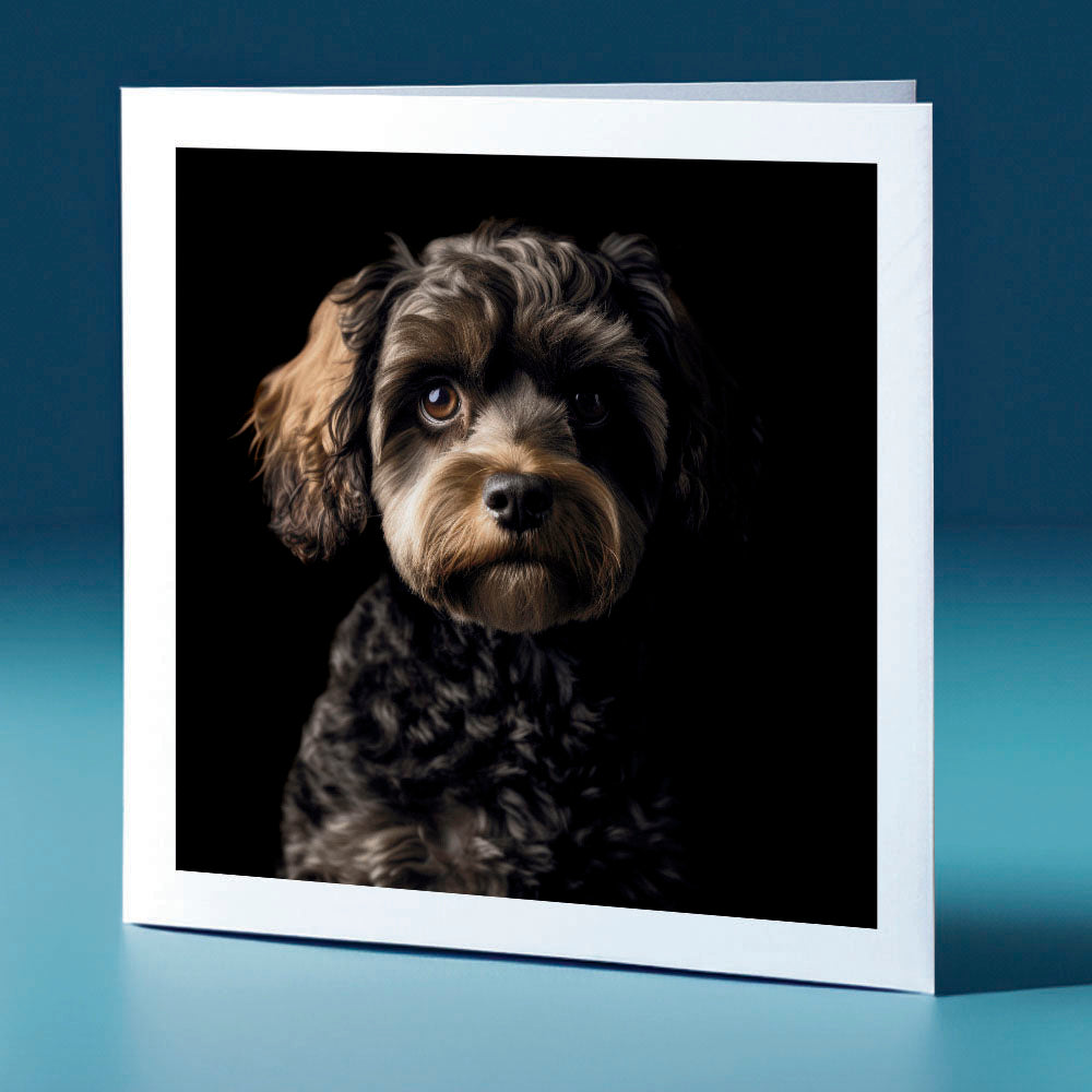 Black coloured Cavapoo - dog themed greeting card