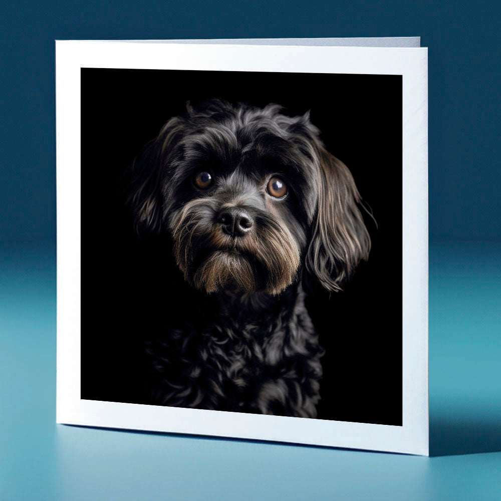 Black coloured Cockerpoo - dog themed greeting card