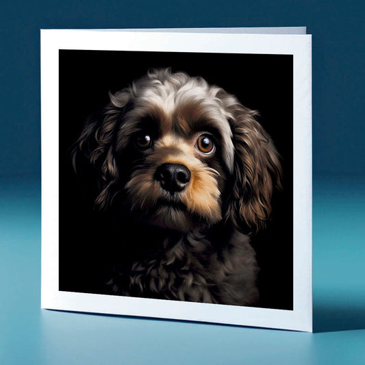 Chocolate coloured Cockerpoo - dog themed greeting card