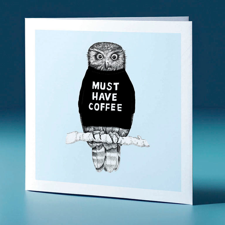 coffee ruru pastel bird themed greeting card