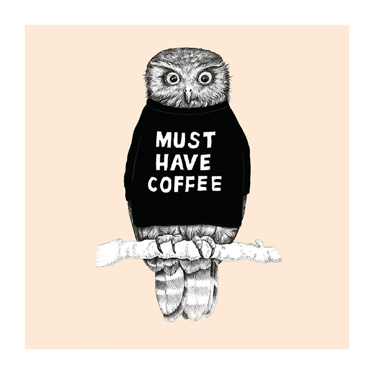 coffee ruru pastel bird themed greeting card