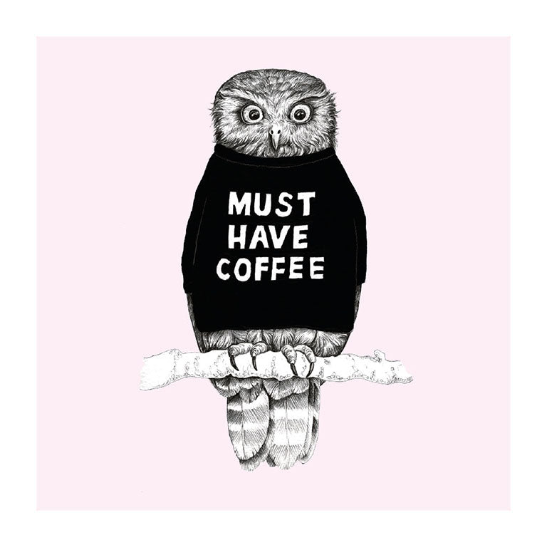 coffee ruru pastel bird themed greeting card