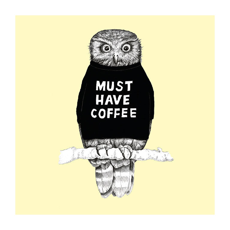 coffee ruru pastel bird themed greeting card