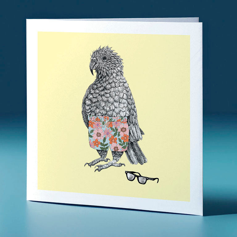 glasses kea pastel bird themed greeting card