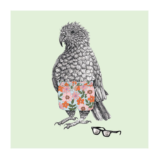 glasses kea pastel bird themed greeting card