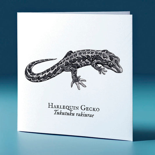 harlequin gecko critter themed greeting card
