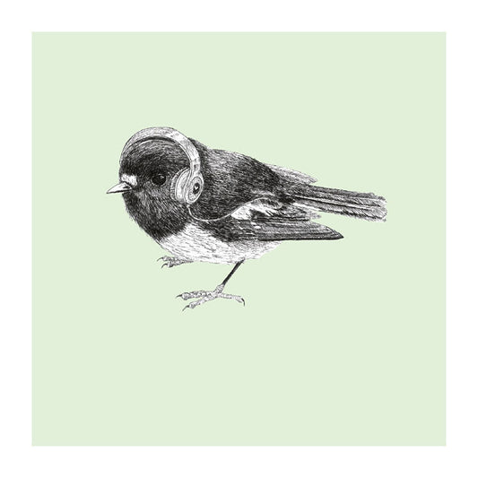 headphones toutouwai pastel bird themed greeting card