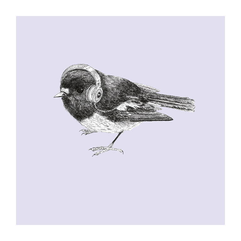 headphones toutouwai pastel bird themed greeting card