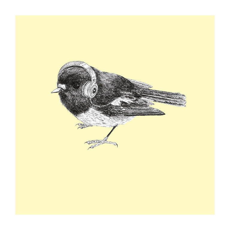 headphones toutouwai pastel bird themed greeting card