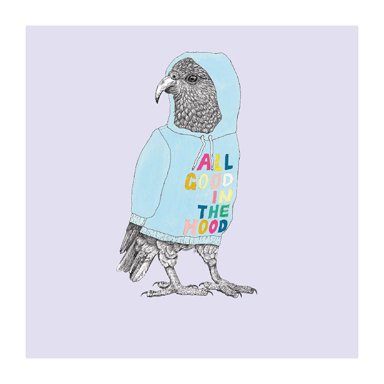 hoodie kea pastel bird themed greeting card