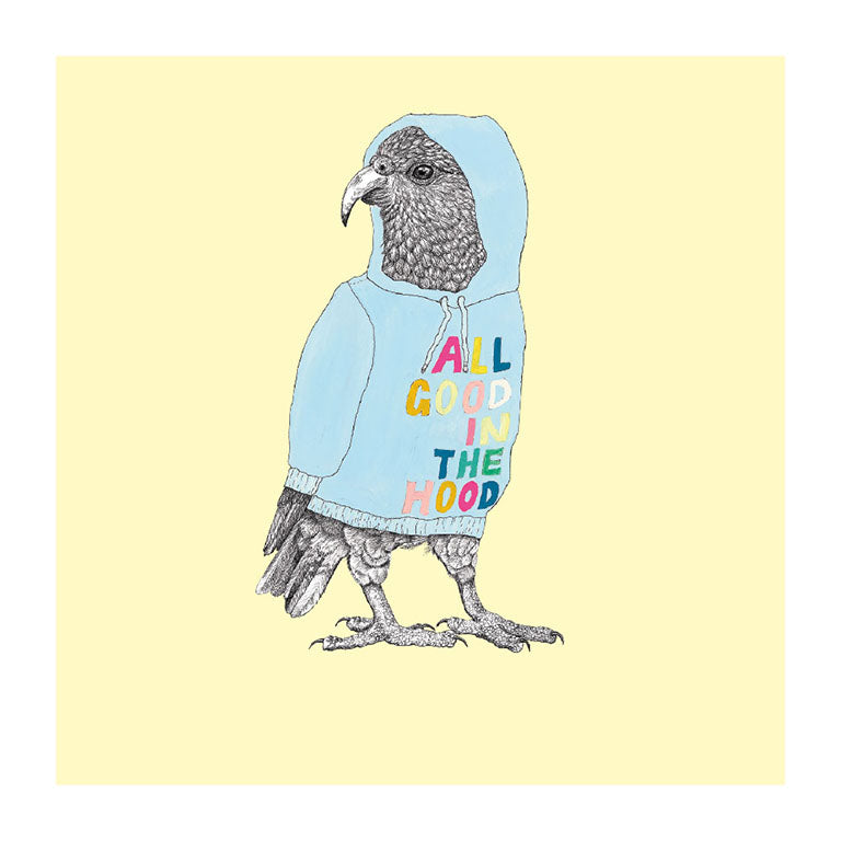 hoodie kea pastel bird themed greeting card