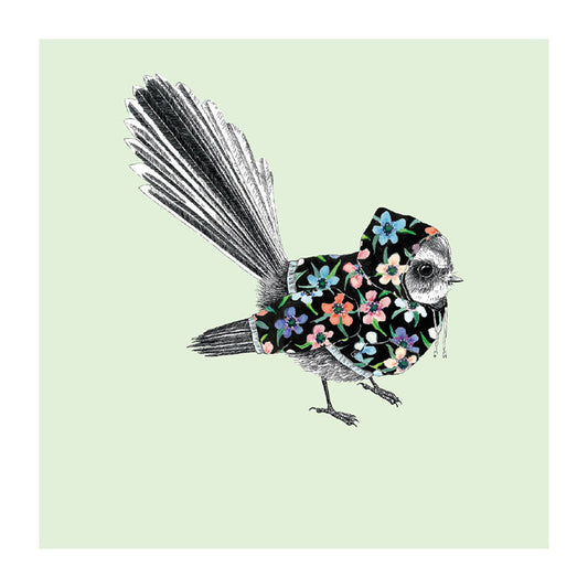 hoodie piwakawaka pastel bird themed greeting card