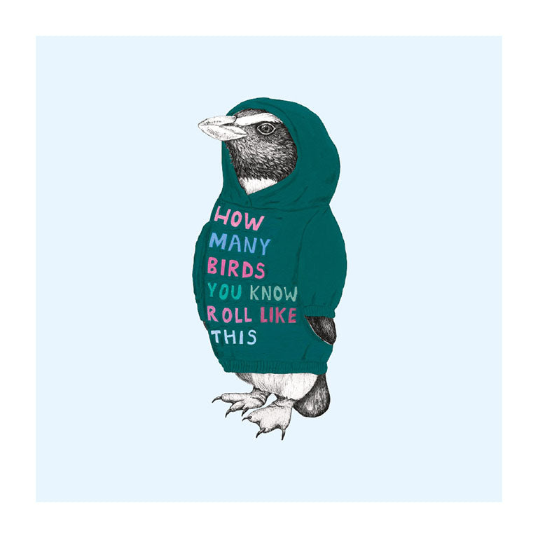 hoodie tawaki pastel bird themed greeting card