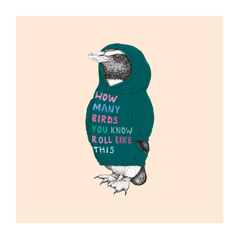hoodie tawaki pastel bird themed greeting card
