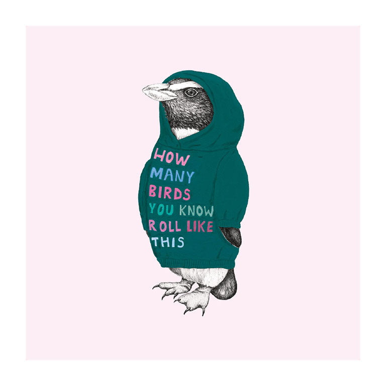 hoodie tawaki pastel bird themed greeting card