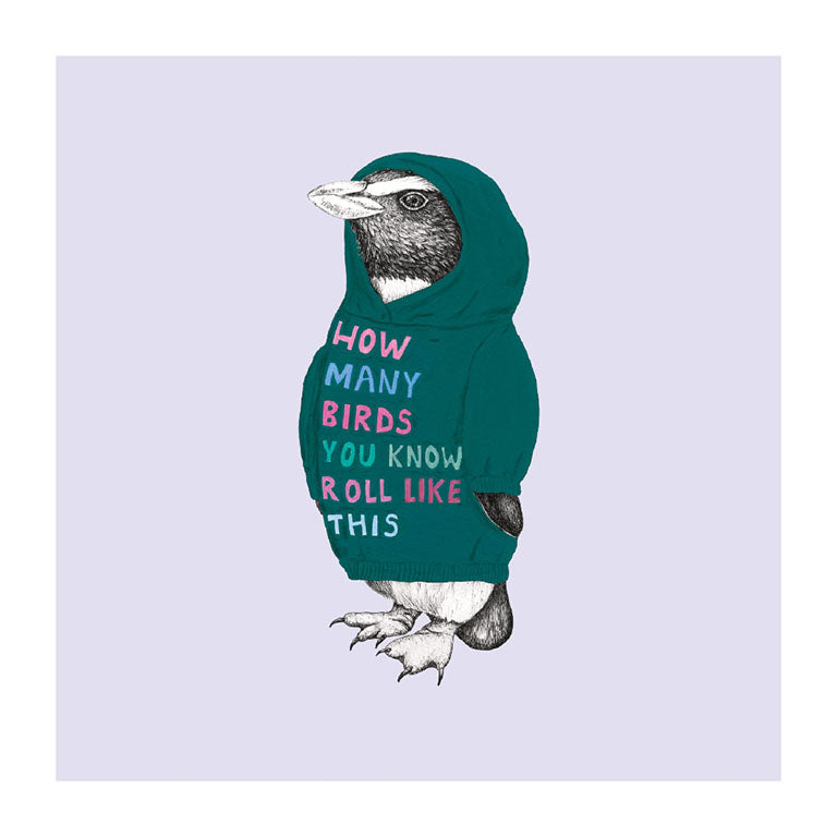 hoodie tawaki pastel bird themed greeting card