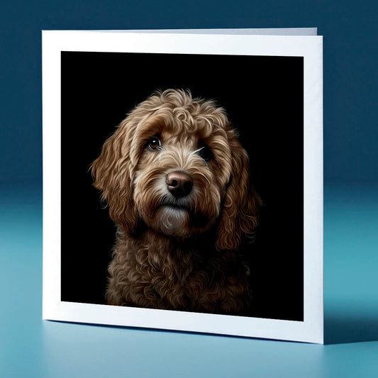 Rusty coloured Labradoodle - dog themed greeting card
