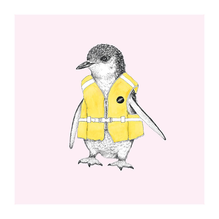 life jacket korora pastel bird themed greeting card