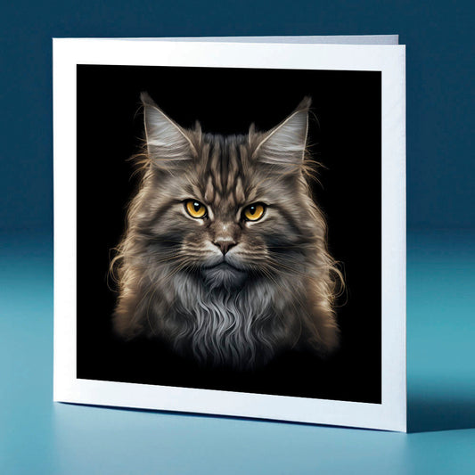 Warm coloured maine coon - cat themed greeting card