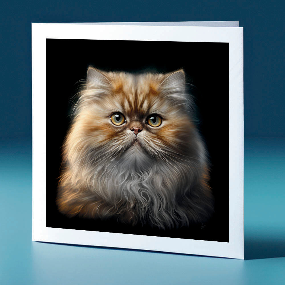 Orange coloured persian - cat themed greeting card