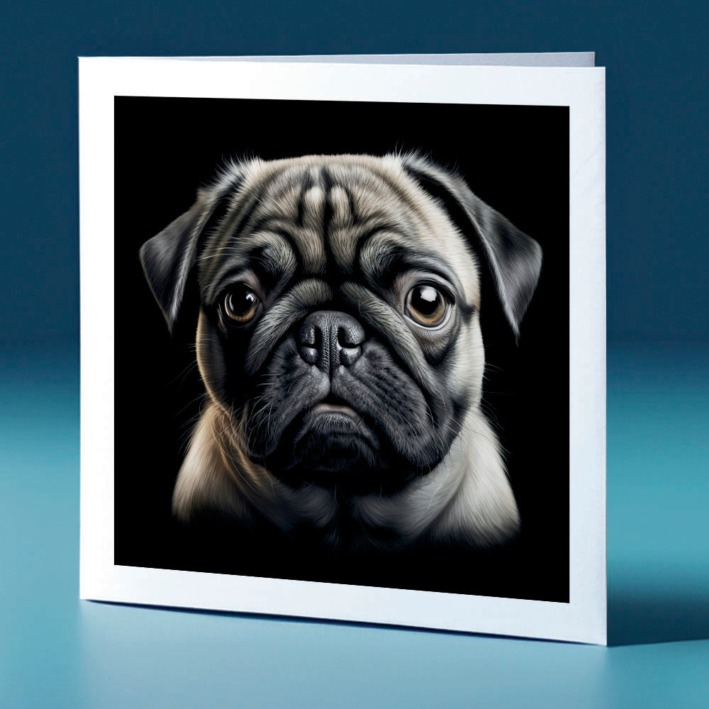 Grey coloured Pug - dog themed greeting card