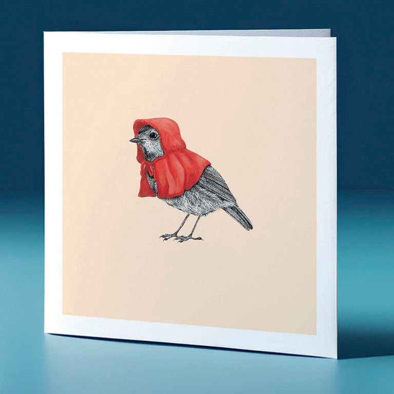red riding robin pastel bird themed greeting card