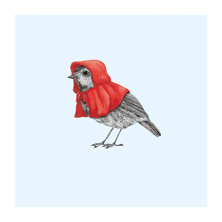 red riding robin pastel bird themed greeting card