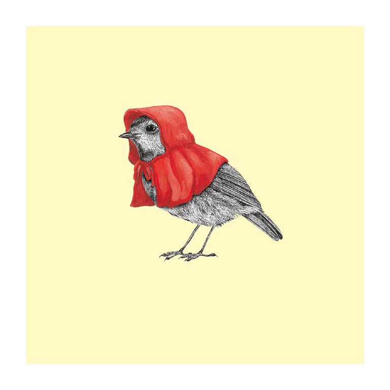 red riding robin pastel bird themed greeting card