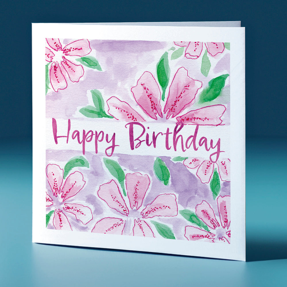 Purple Flowers Square Greeting Card Birthday