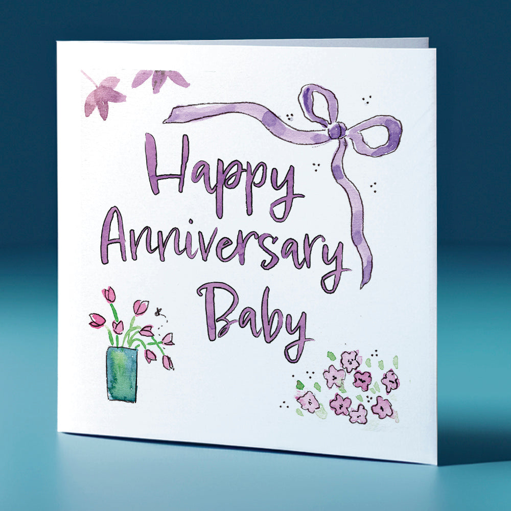 Ribbon and Flowers Square Greeting Card Anniversary