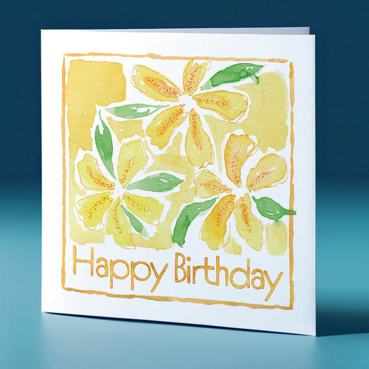 Yellow Flowers Square Greeting Card Birthday