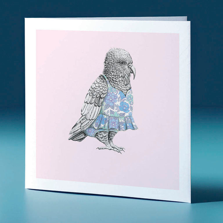 sun dress kea pastel bird themed greeting card