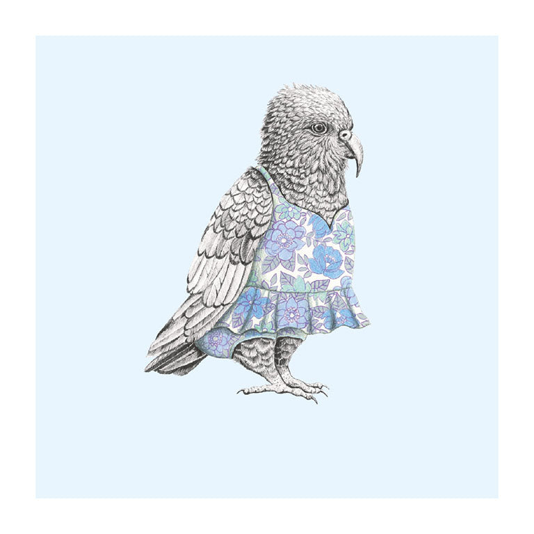 sun dress kea pastel bird themed greeting card