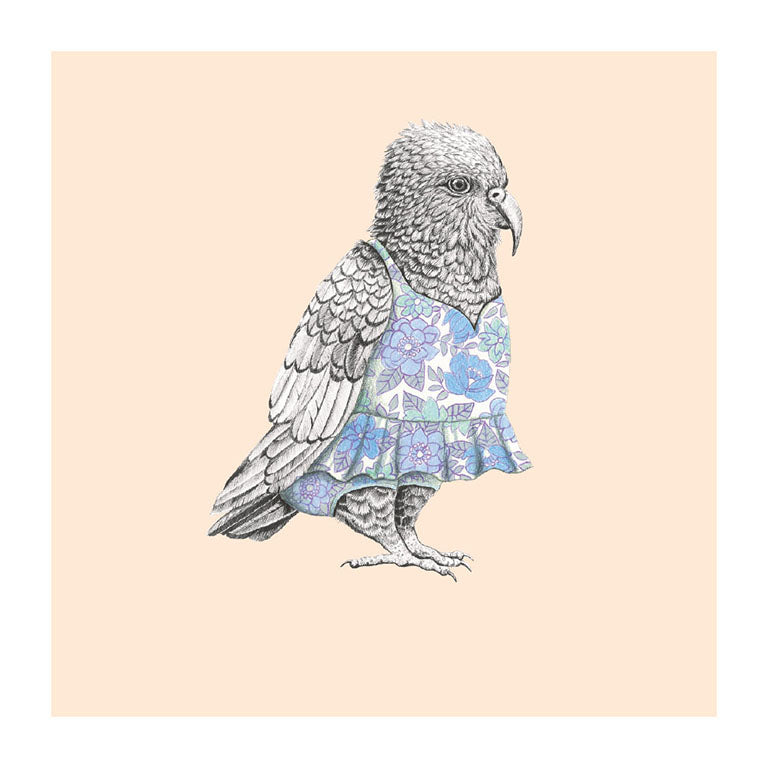 sun dress kea pastel bird themed greeting card