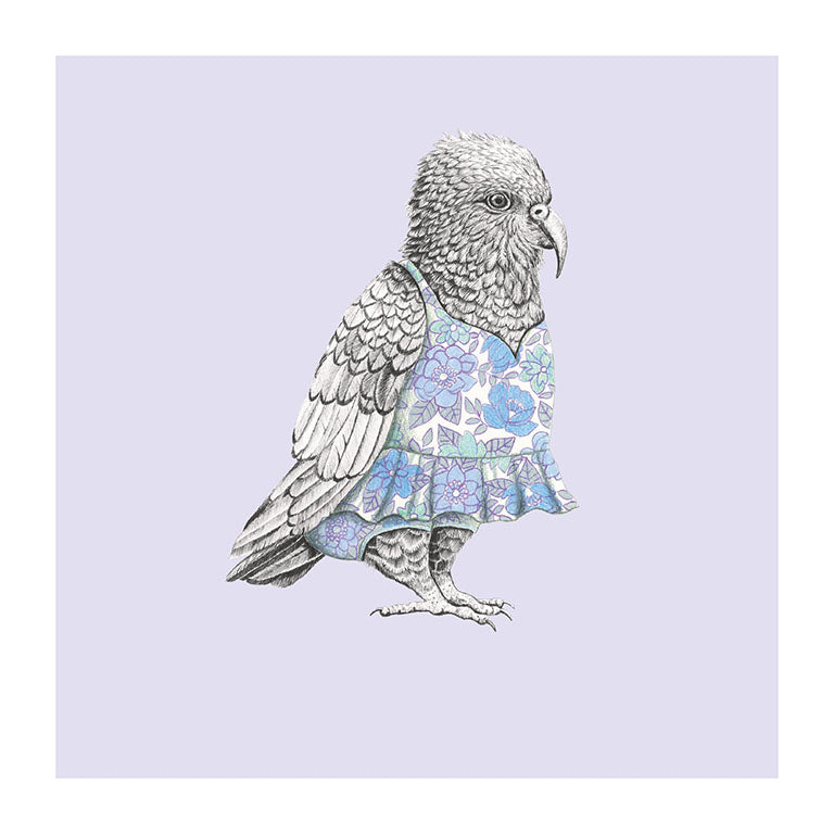 sun dress kea pastel bird themed greeting card