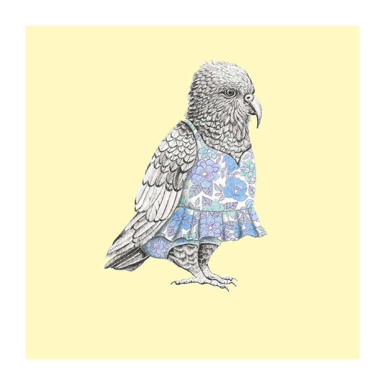 sun dress kea pastel bird themed greeting card