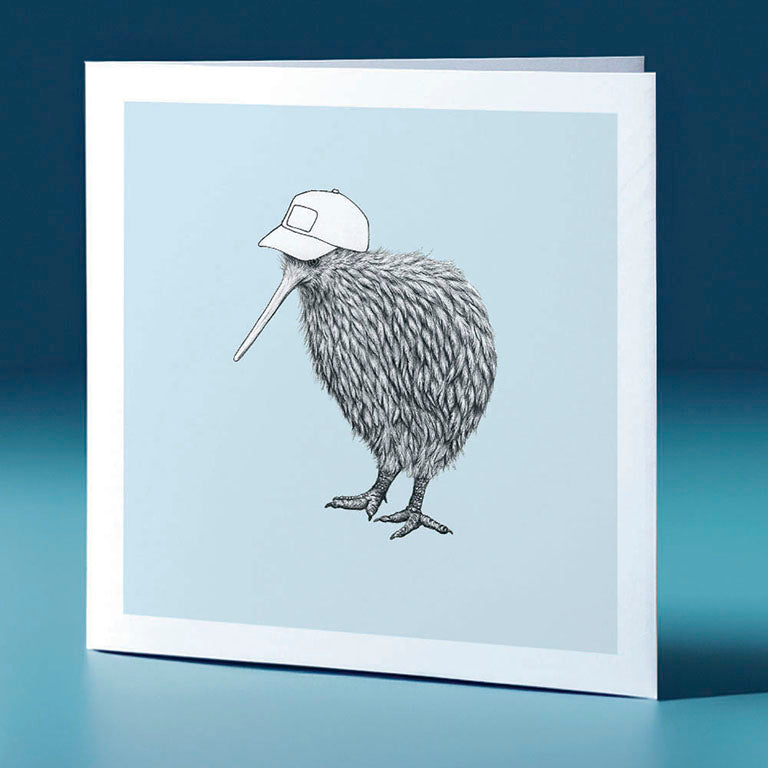 trucker hat kiwi pastel bird themed greeting card