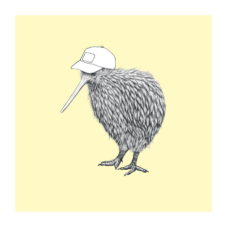 trucker hat kiwi pastel bird themed greeting card