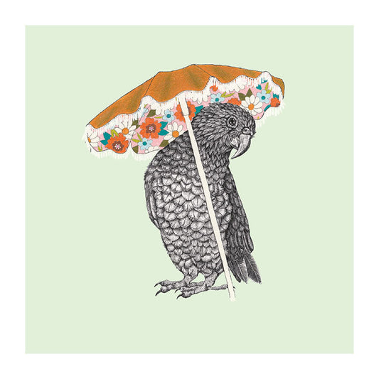 umbrella kea pastel bird themed greeting card