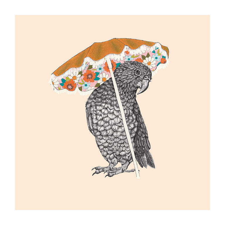 umbrella kea pastel bird themed greeting card