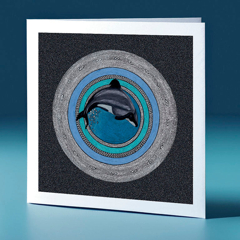 mauis dolphin pointillism themed greeting card