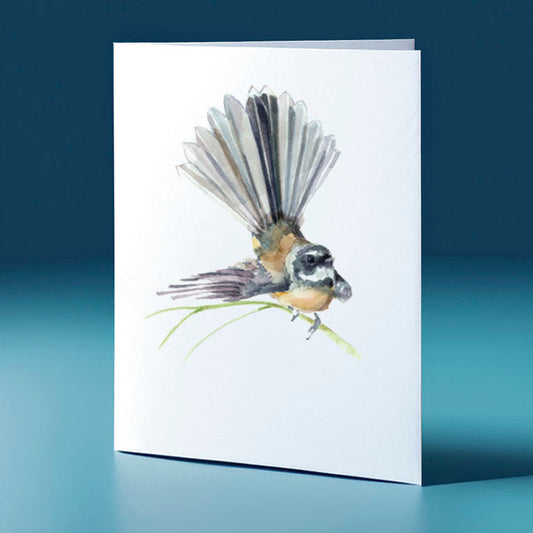 piwakawaka 2 water colour bird themed greeting card